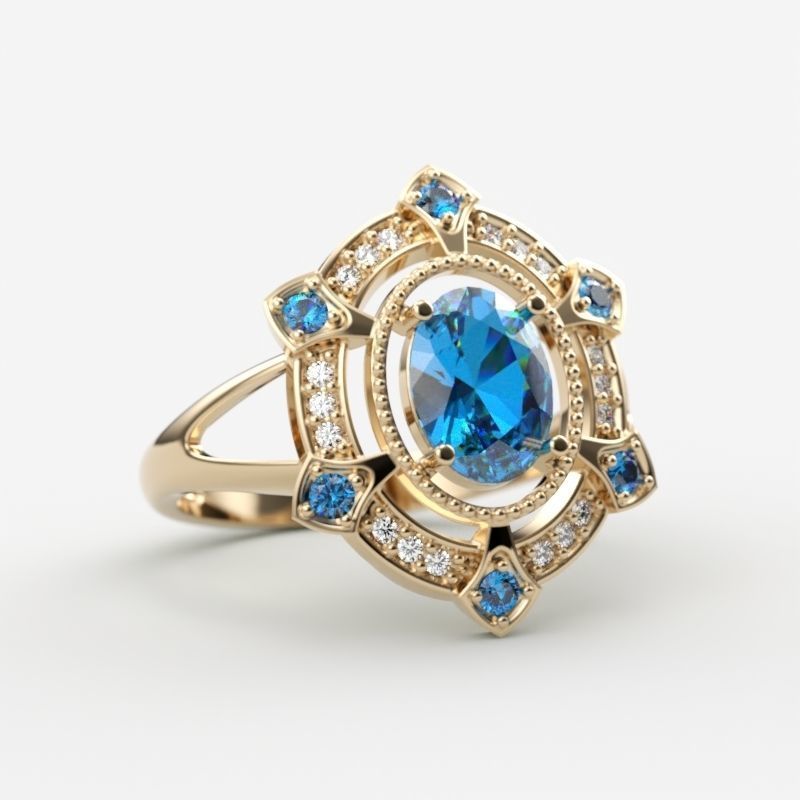 Women ring with gems 3dm stl vintage 3D print model_5