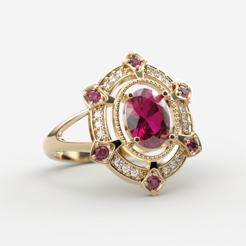 Women ring with gems 3dm stl vintage 3D print model_10