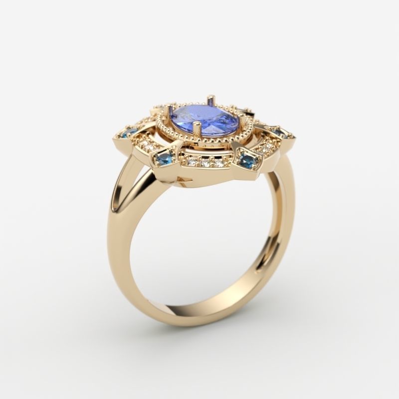 Women ring with gems 3dm stl vintage 3D print model_6