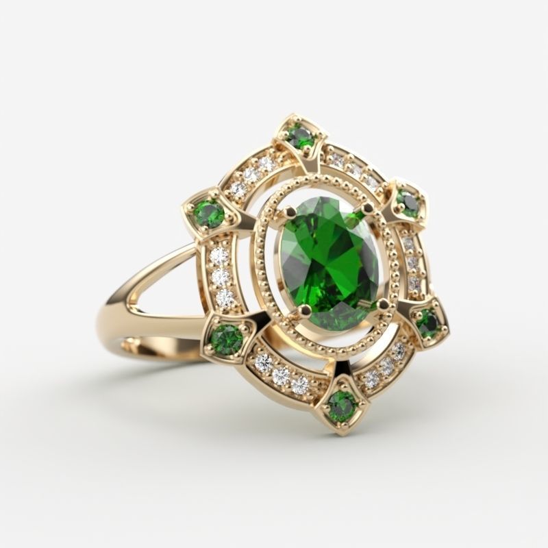 Women ring with gems 3dm stl vintage 3D print model_4