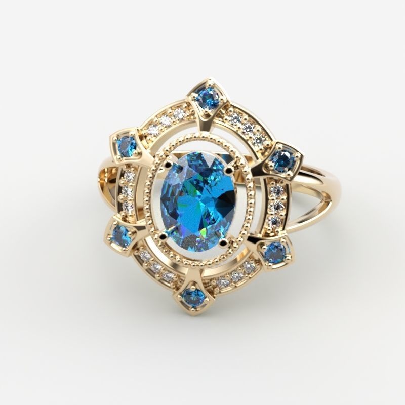 Women ring with gems 3dm stl vintage 3D print model_0