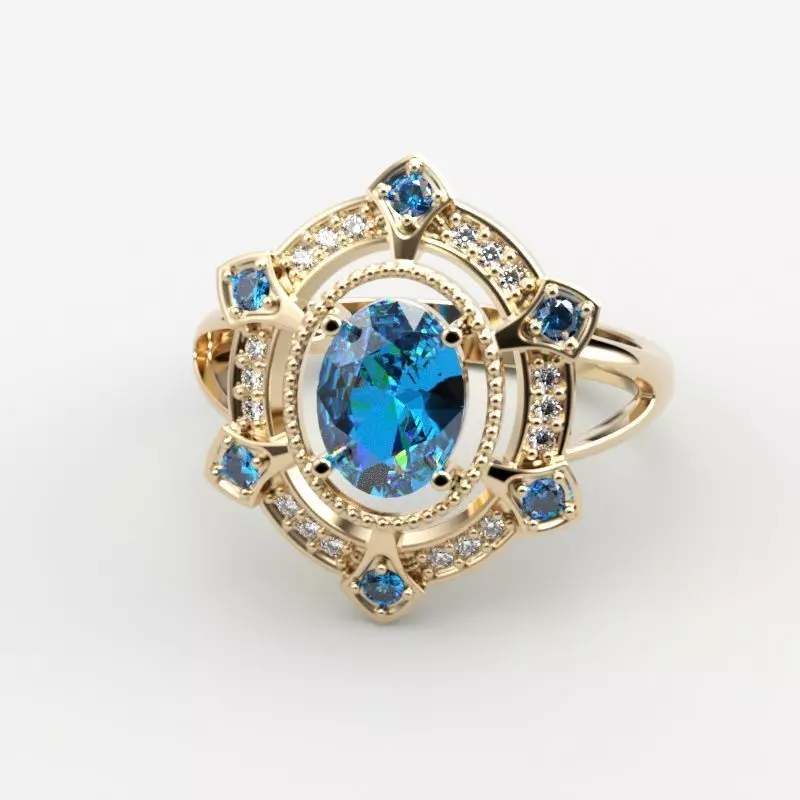 Women ring with gems 3dm stl vintage 3D print model_0