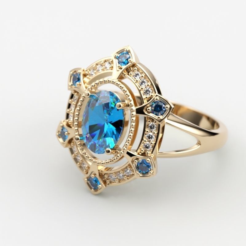 Women ring with gems 3dm stl vintage 3D print model_1