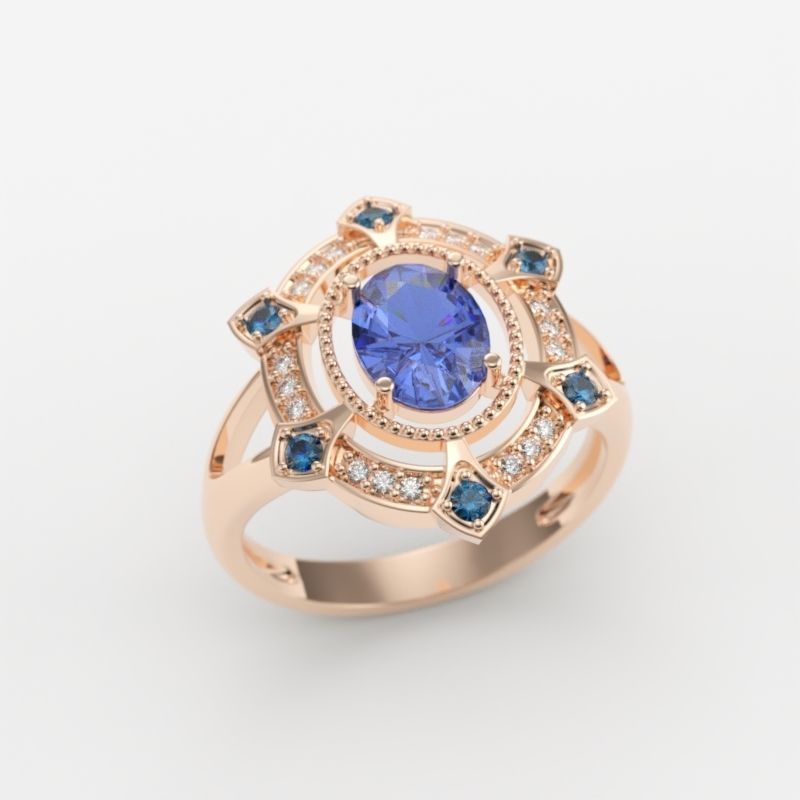 Women ring with gems 3dm stl vintage 3D print model_12