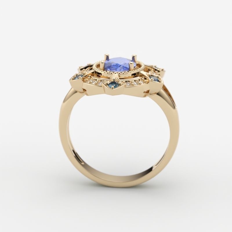 Women ring with gems 3dm stl vintage 3D print model_7