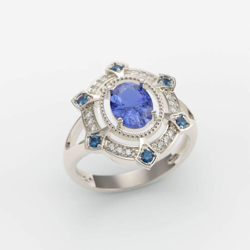 Women ring with gems 3dm stl vintage 3D print model_8