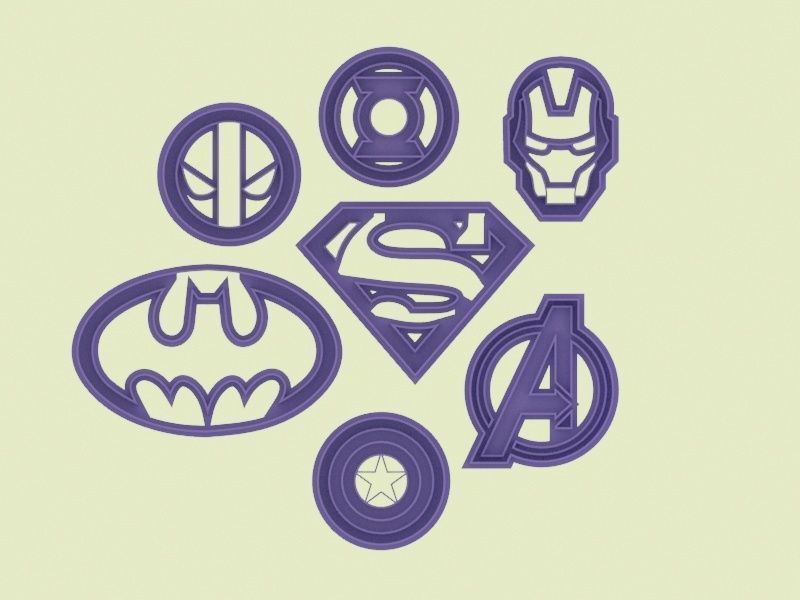 Super hero logo cookie cutters set 3D print model_2