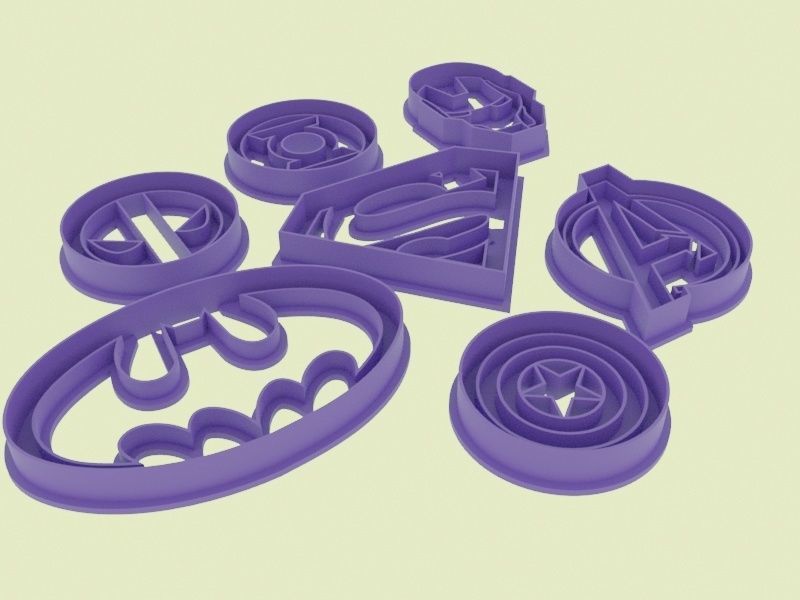 Super hero logo cookie cutters set 3D print model_1