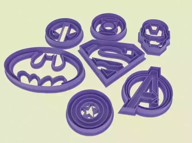 Super hero logo cookie cutters set 3D print model