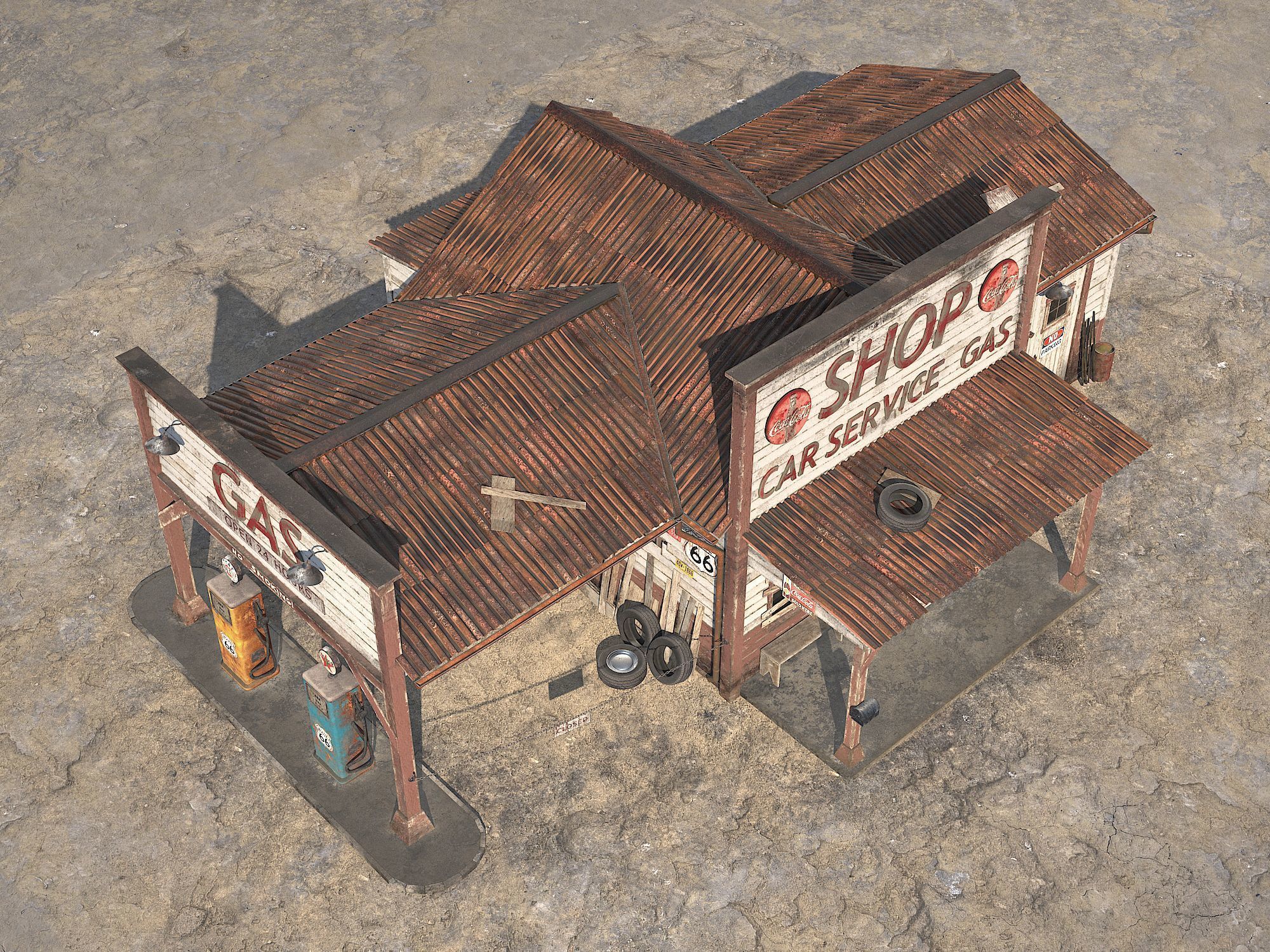 Abandoned Gas station Route 66 3D model_4