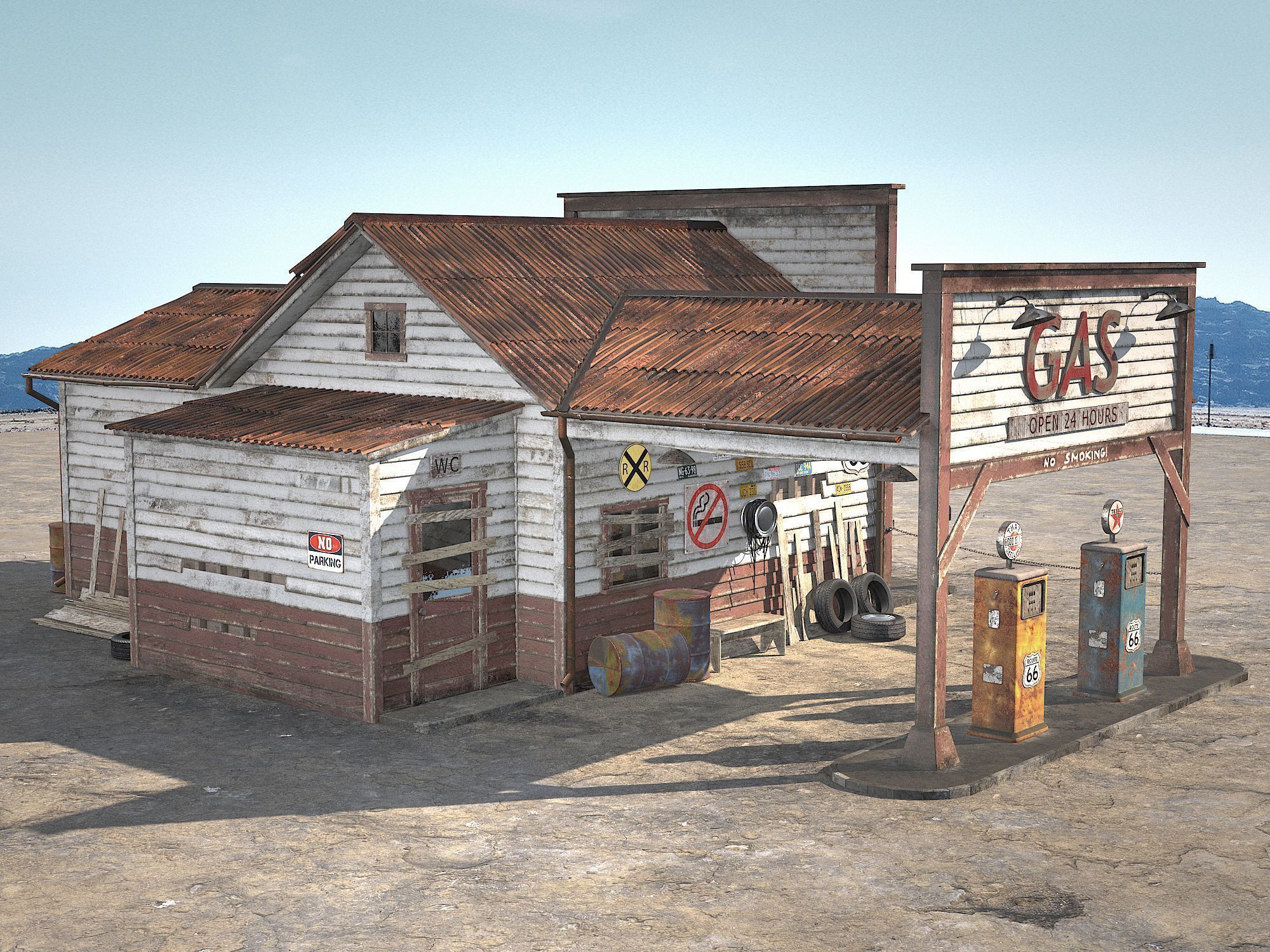 Abandoned Gas station Route 66 3D model_6