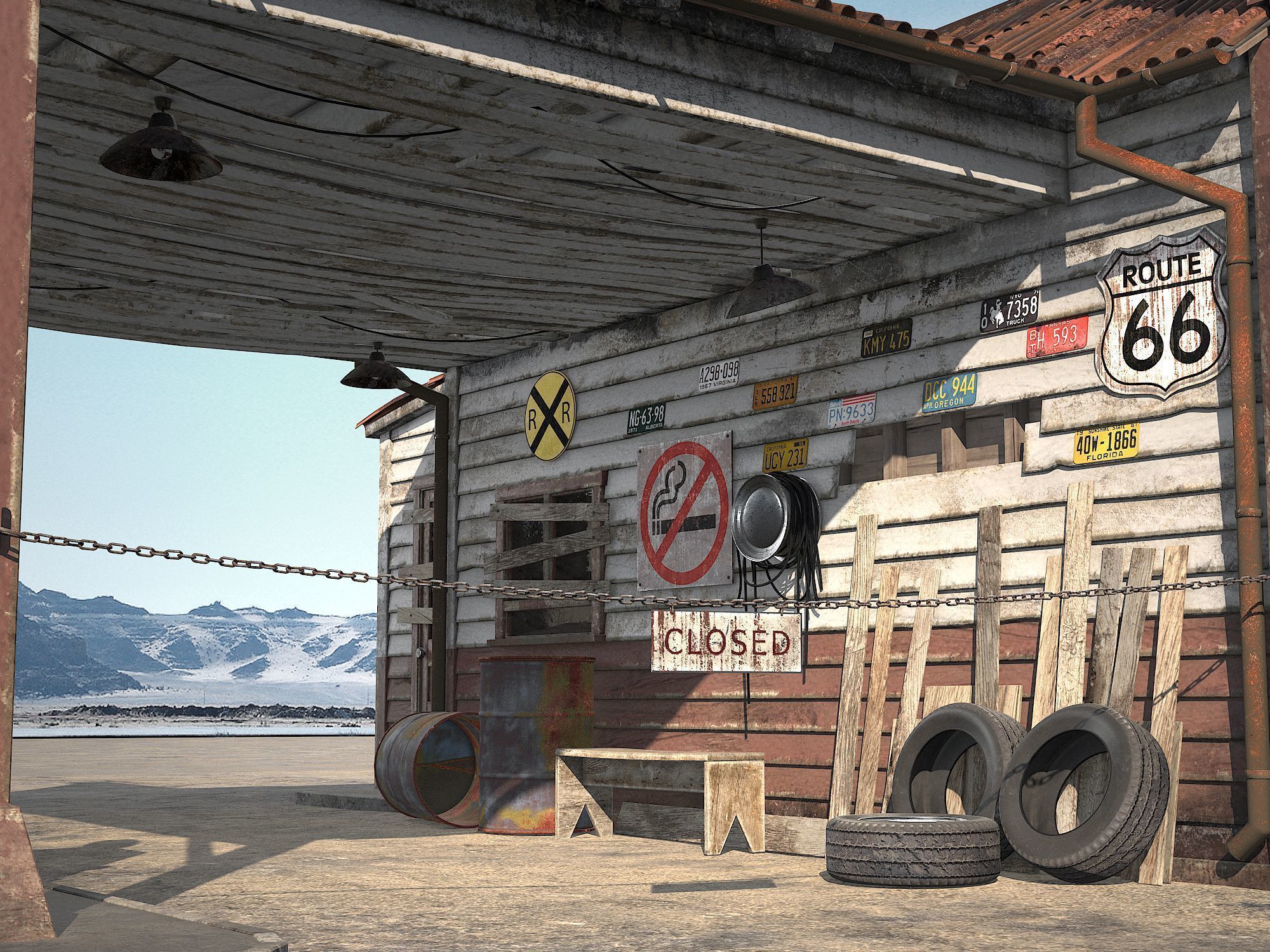 Abandoned Gas station Route 66 3D model_12