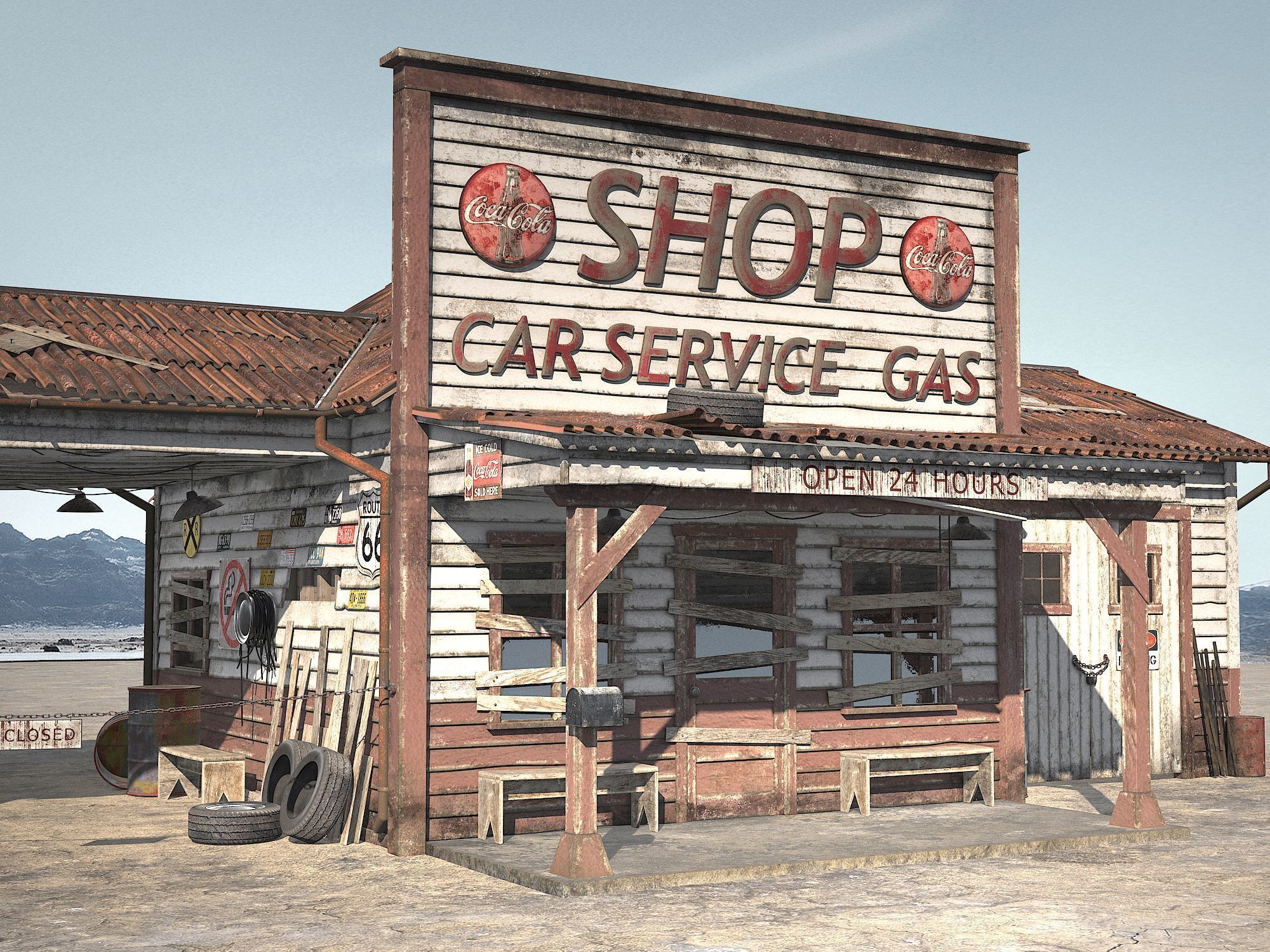 Abandoned Gas station Route 66 3D model_10