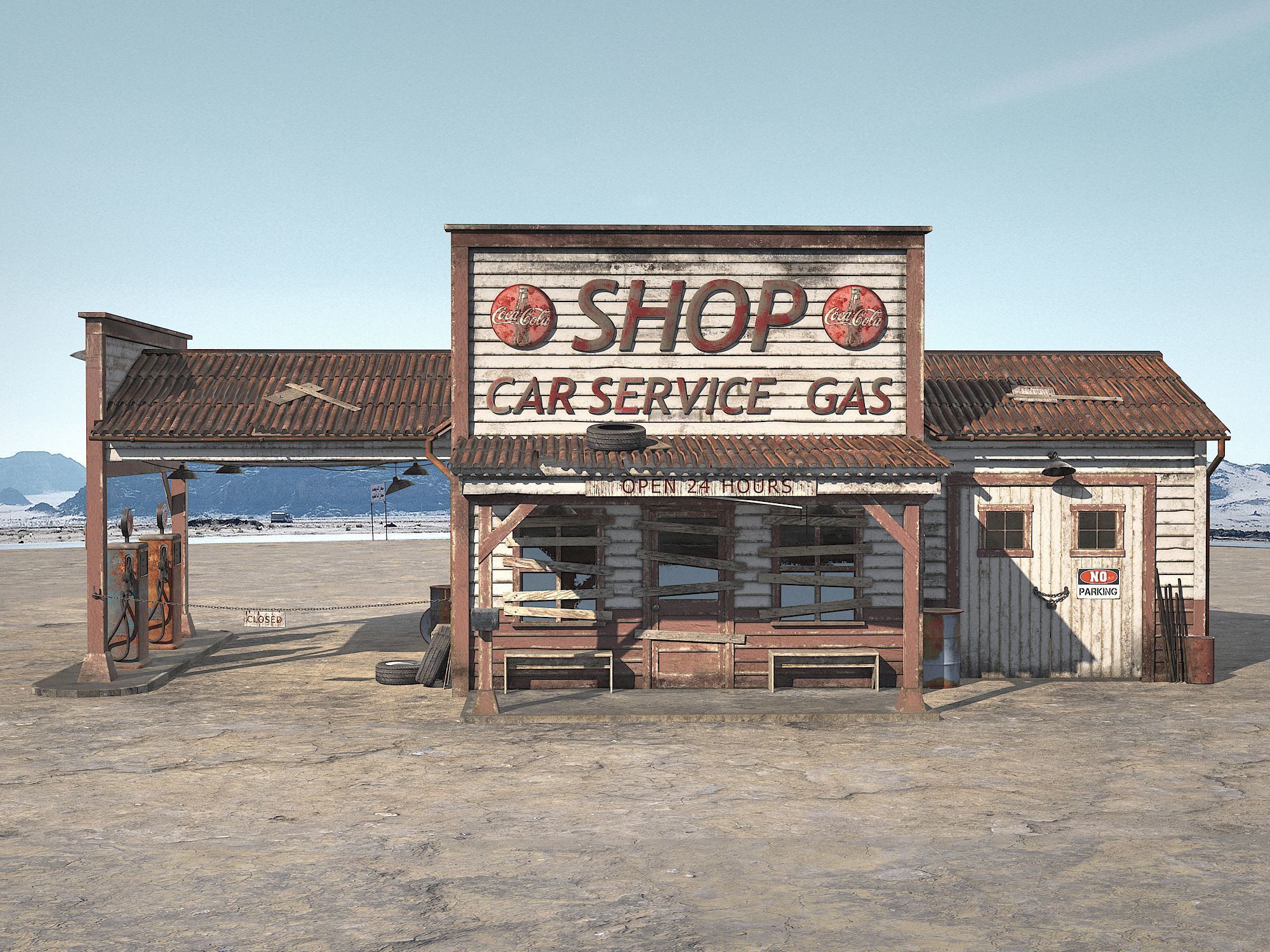 Abandoned Gas station Route 66 3D model_2