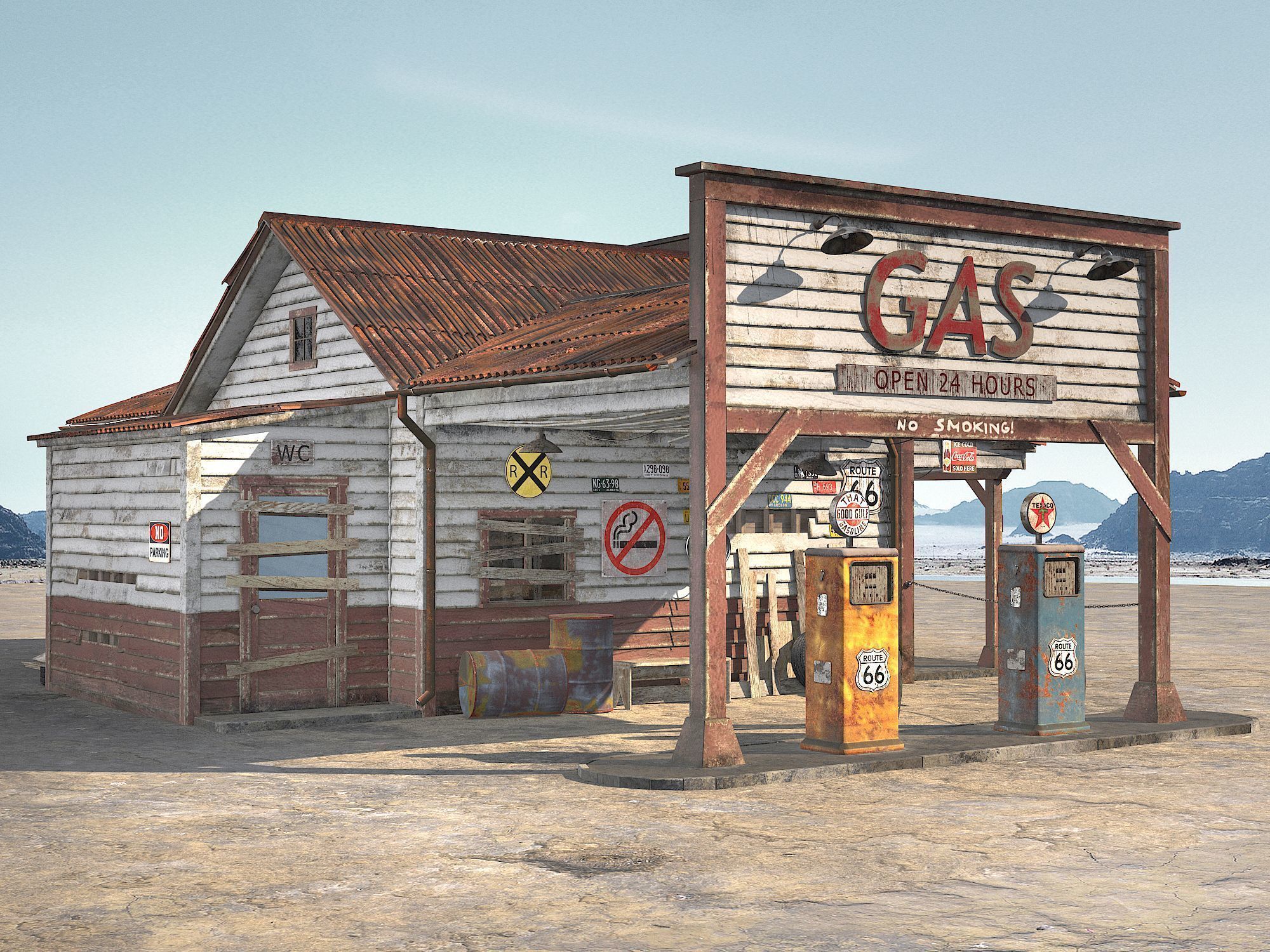 Abandoned Gas station Route 66 3D model_7