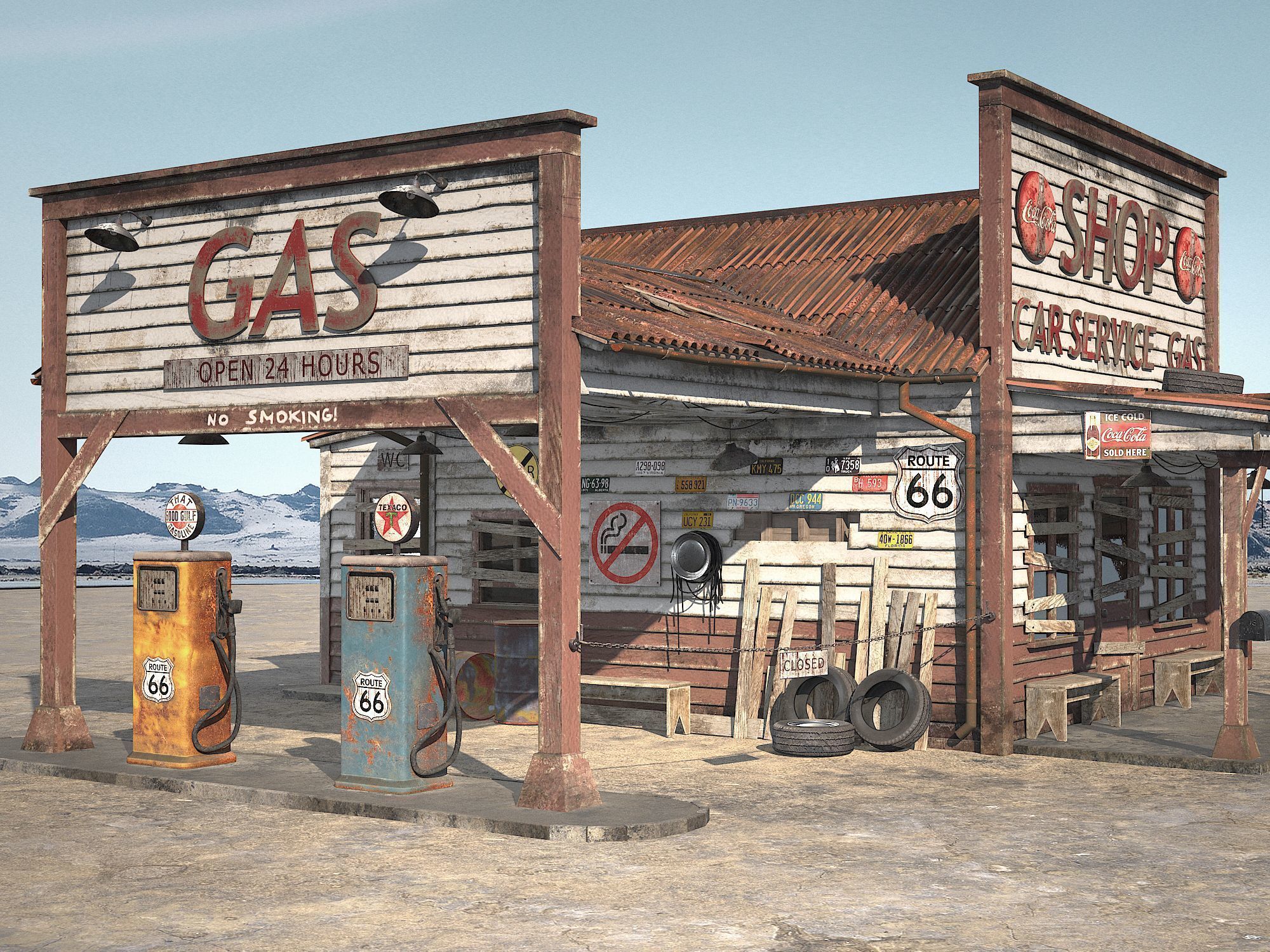 Abandoned Gas station Route 66 3D model_8