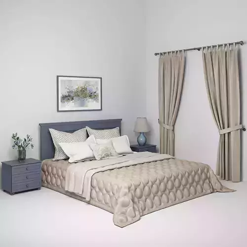 Bedroom Set with curtains and furniture