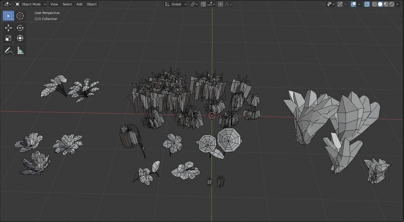 Foliage plants and grasses in computer program Low-poly 3D model_3
