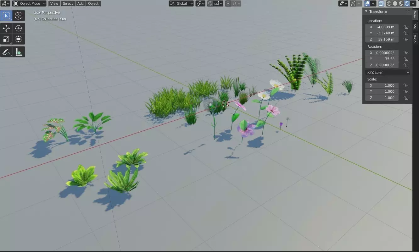 Foliage plants and grasses in computer program Low-poly 3D model_0