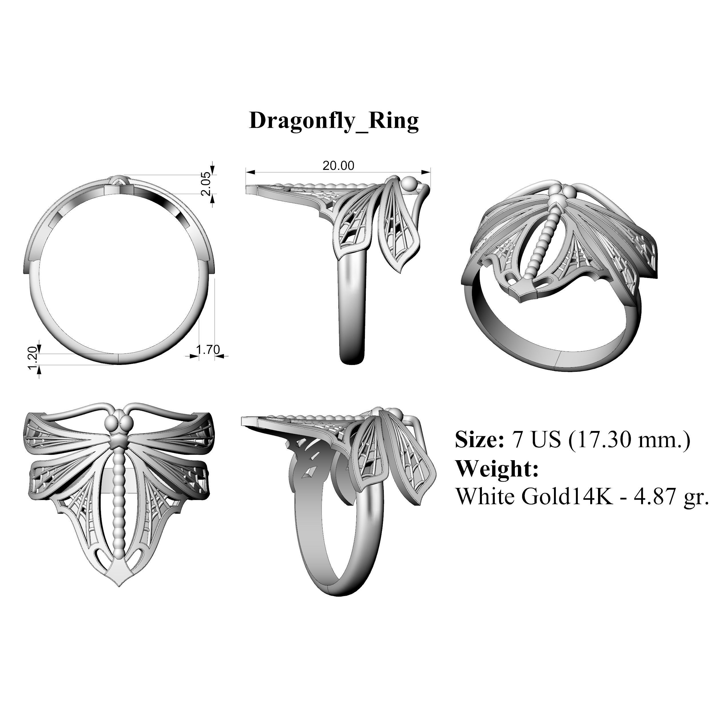 Dragonfly Ring 3D print model_3