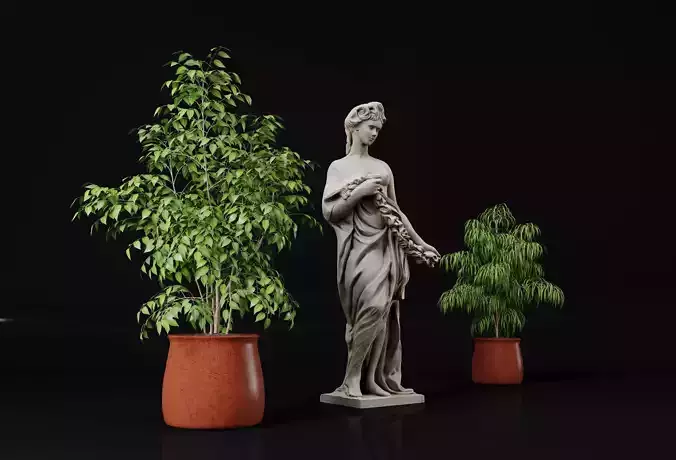 Plants and  Woman Sculpture Statue