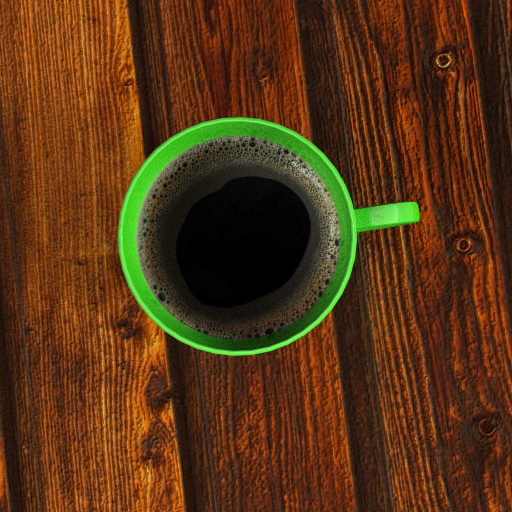 3D Cup of coffee on wooden table Low-poly 3D model_1