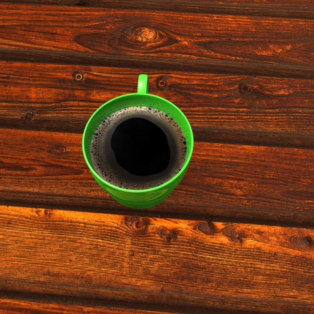 3D Cup of coffee on wooden table Low-poly 3D model_3
