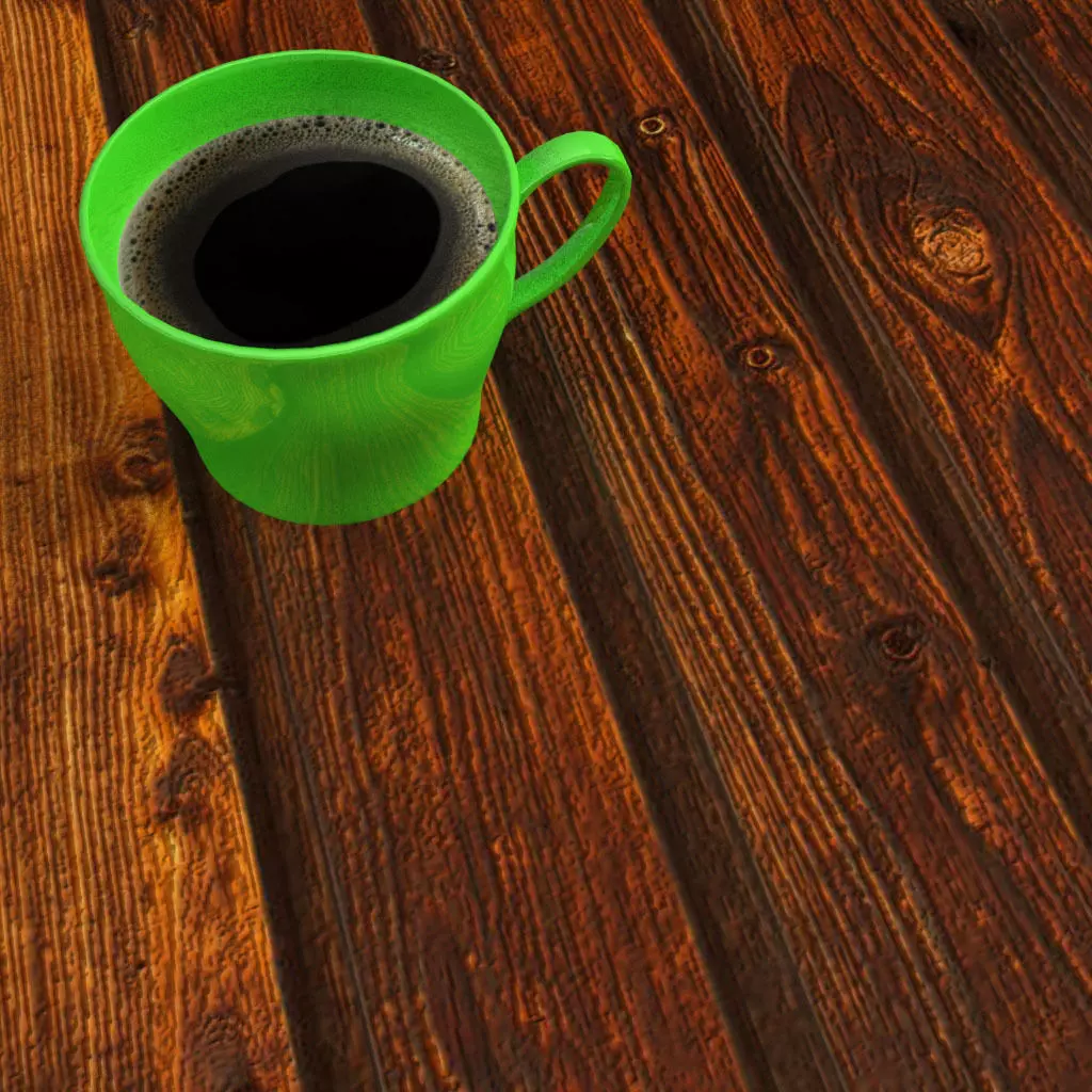 3D Cup of coffee on wooden table Low-poly 3D model_0