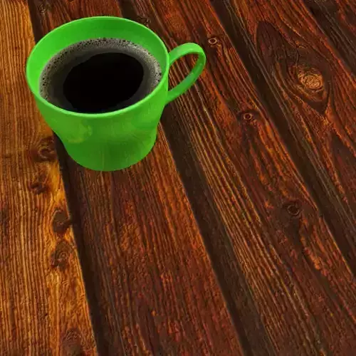 3D Cup of coffee on wooden table
