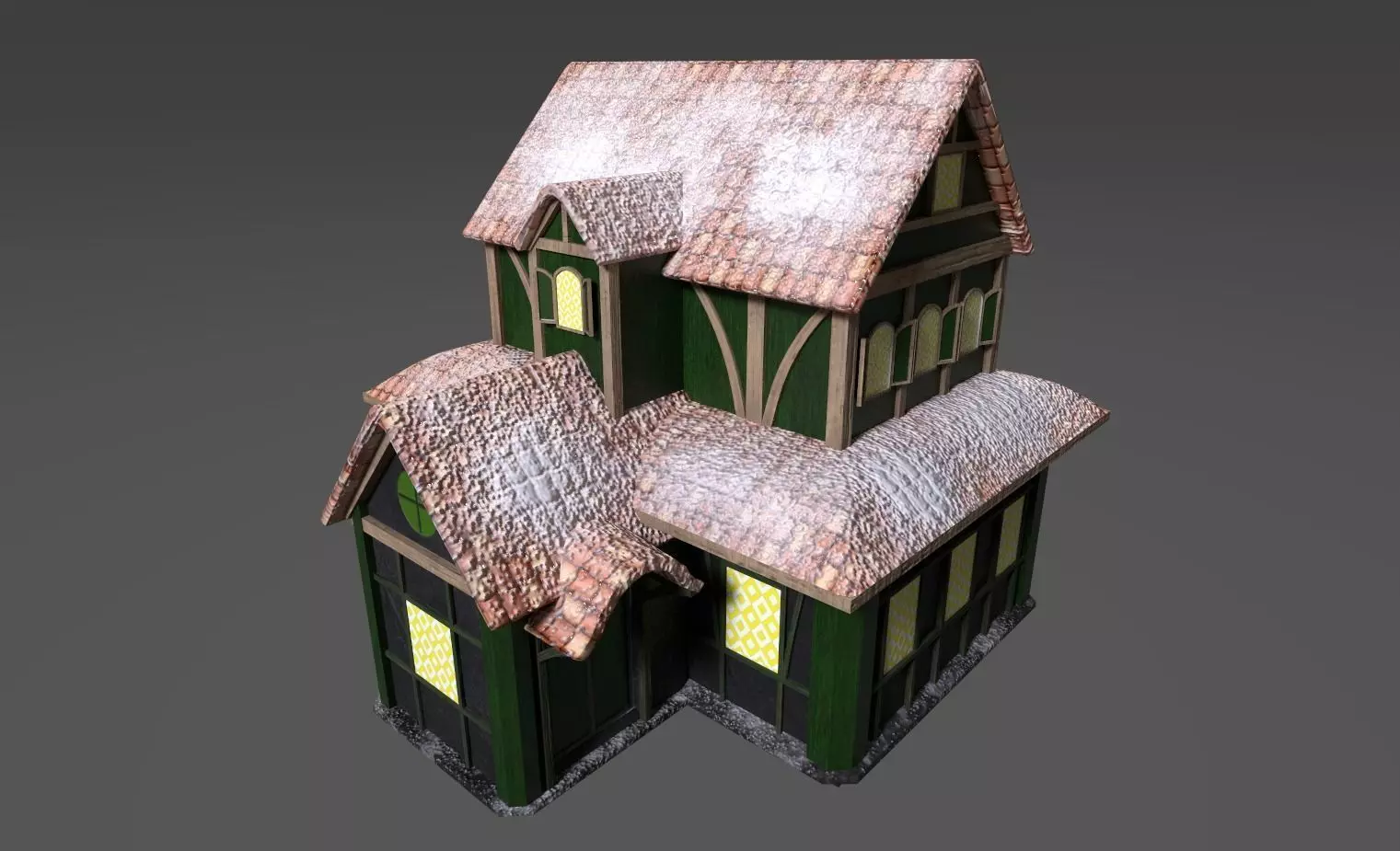 House with snow on roof Low-poly 3D model_0