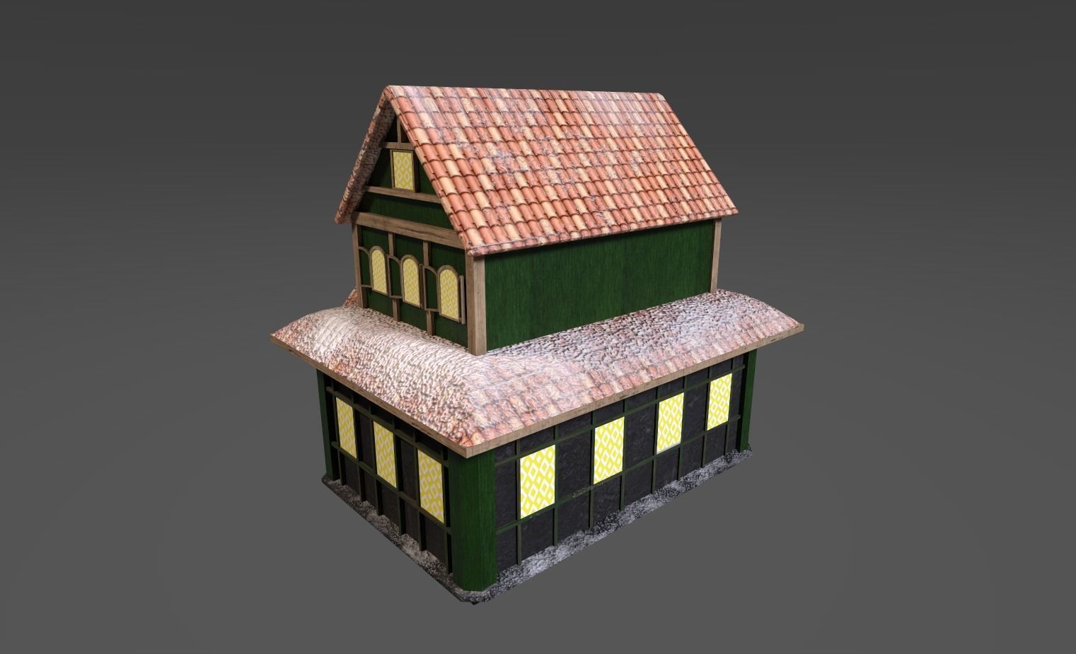House with snow on roof Low-poly 3D model_1