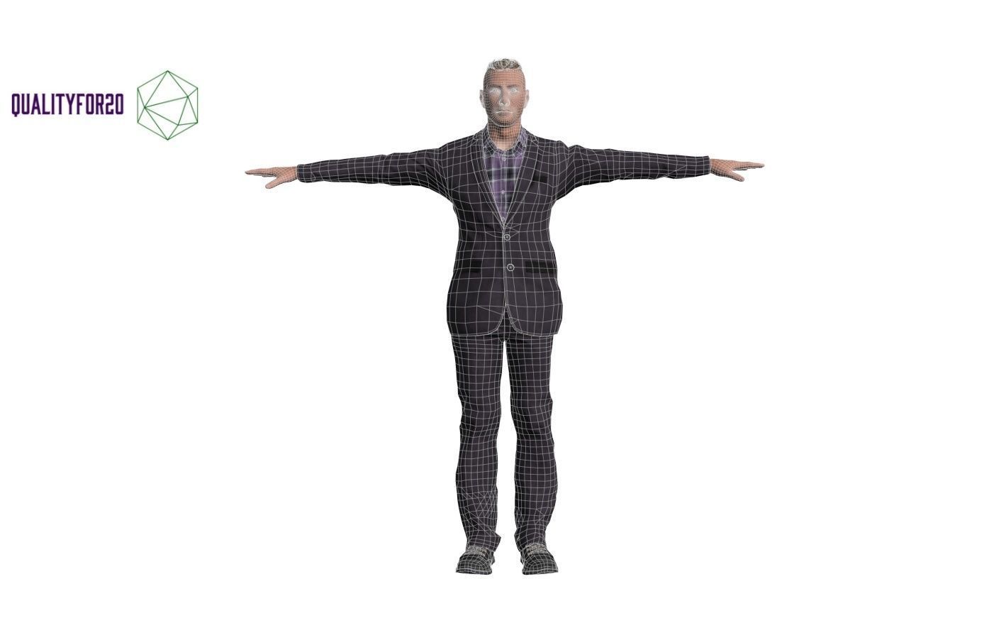 Man with long Hair 3D model_4