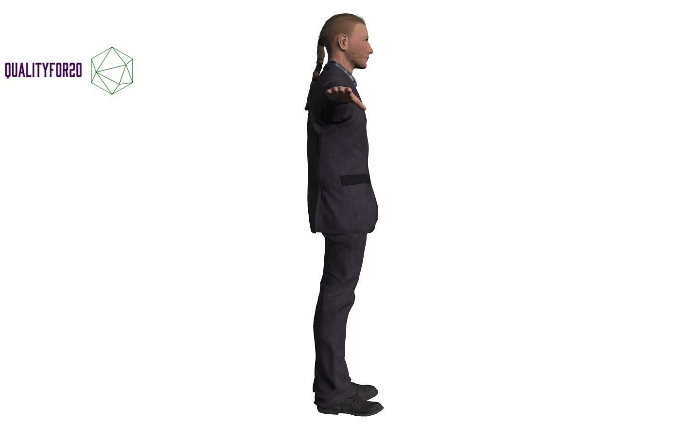 Man with long Hair 3D model_2