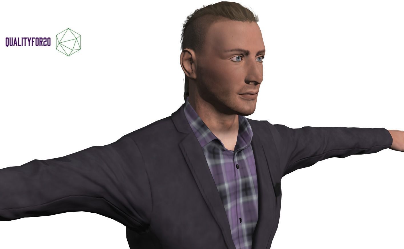 Man with long Hair 3D model_1