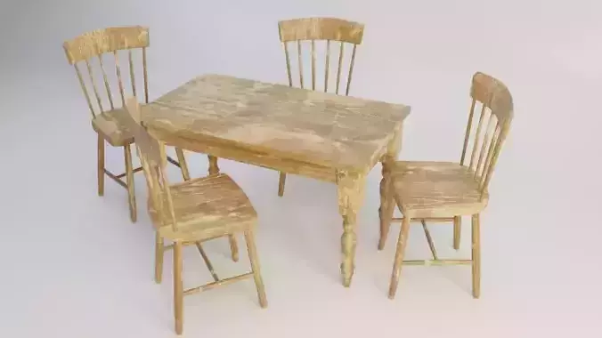 Dining table and chairs Low-poly 3D model