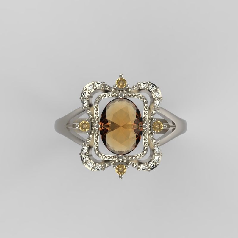 Women ring with gems 3dm stl vintage 3D print model_5