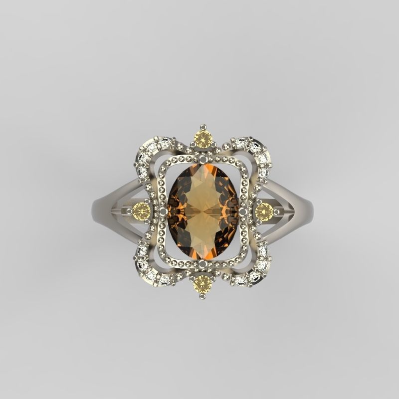 Women ring with gems 3dm stl vintage 3D print model_3