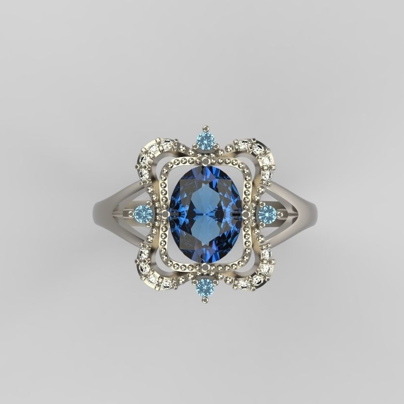 Women ring with gems 3dm stl vintage 3D print model_21