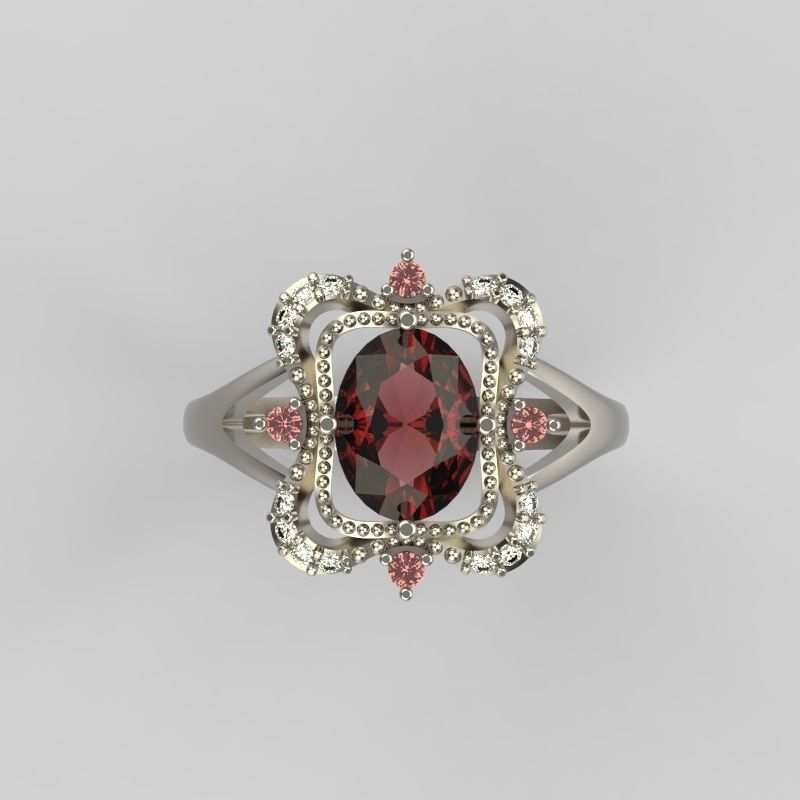 Women ring with gems 3dm stl vintage 3D print model_20