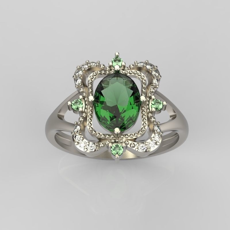 Women ring with gems 3dm stl vintage 3D print model_1
