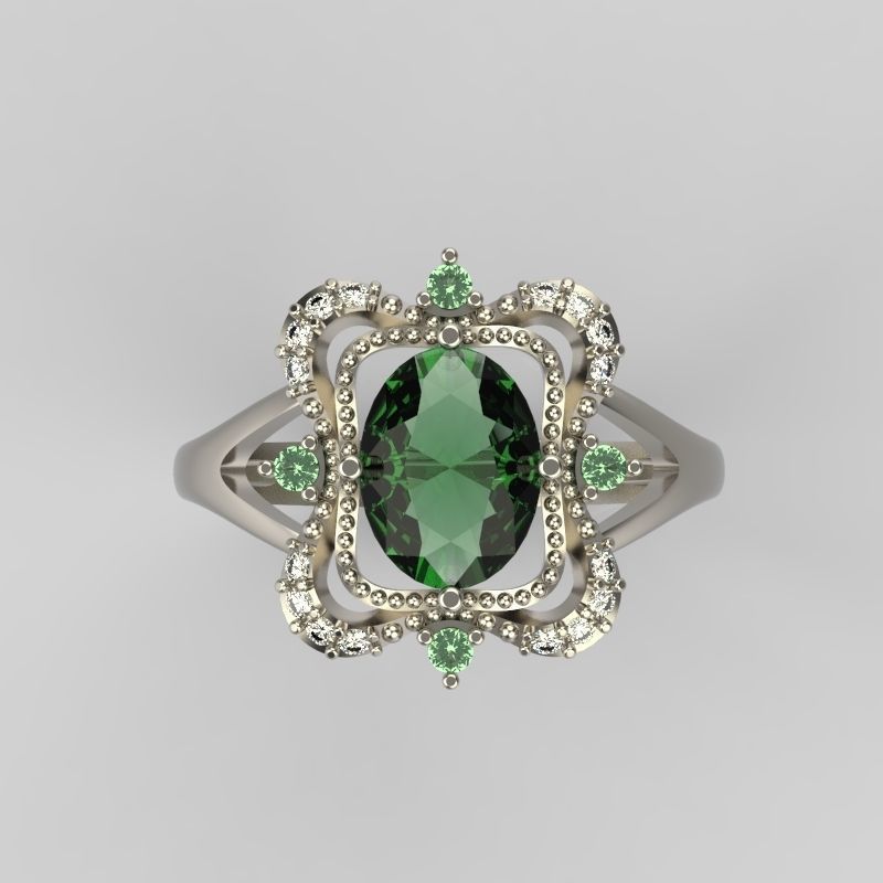 Women ring with gems 3dm stl vintage 3D print model_9