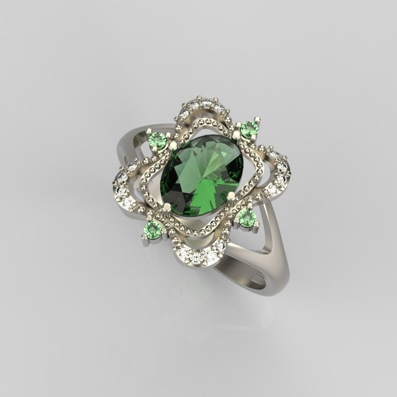 Women ring with gems 3dm stl vintage 3D print model_19