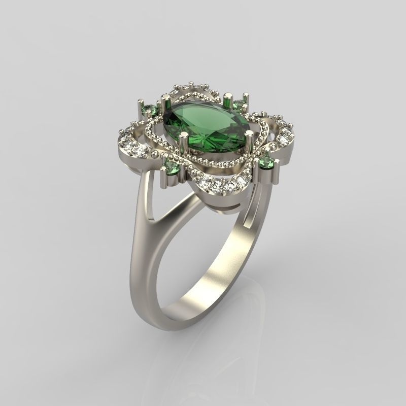 Women ring with gems 3dm stl vintage 3D print model_17