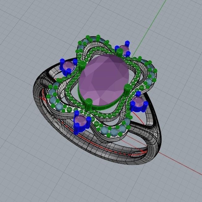 Women ring with gems 3dm stl vintage 3D print model_26