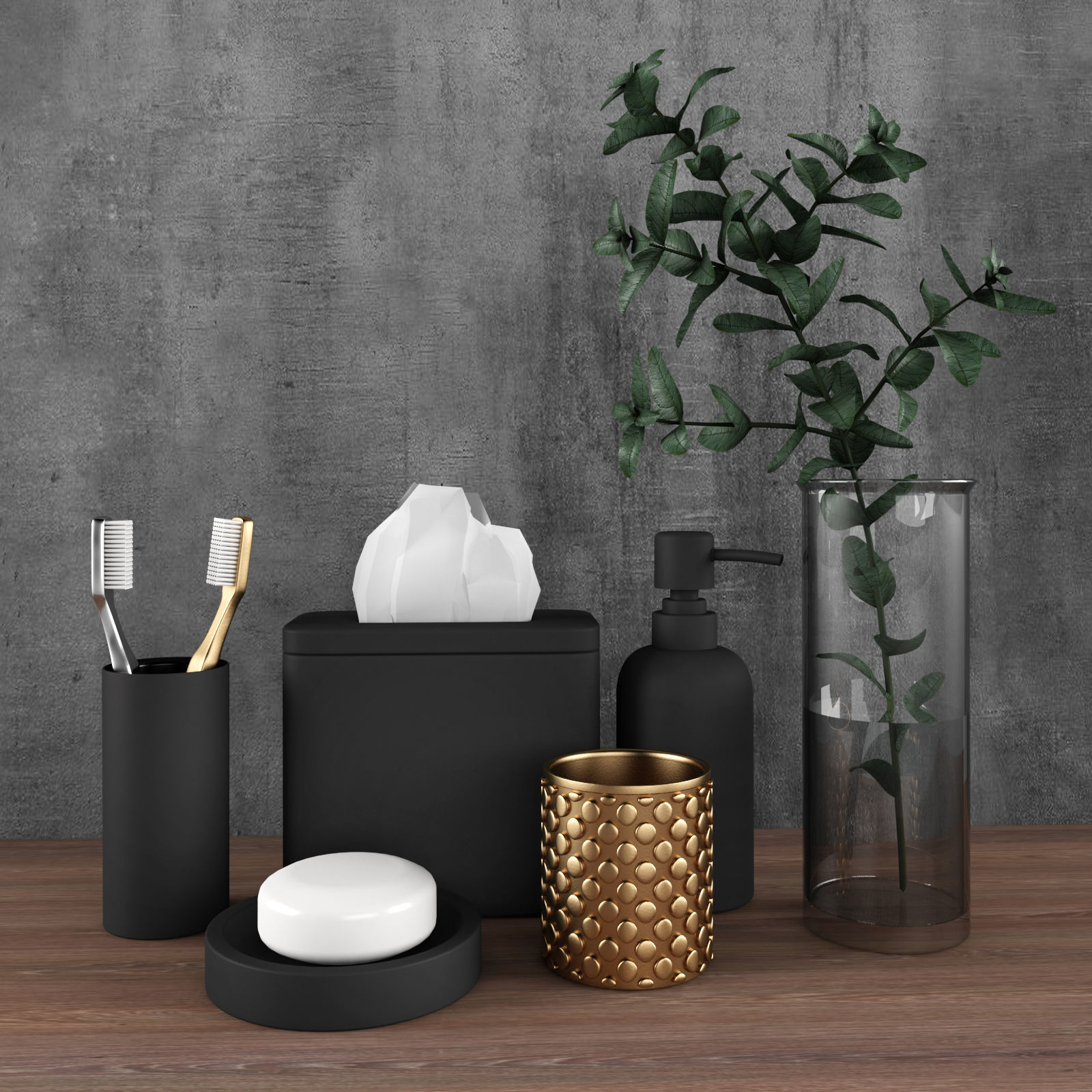 Bathroom Set of toiletries and plant 3D model_1