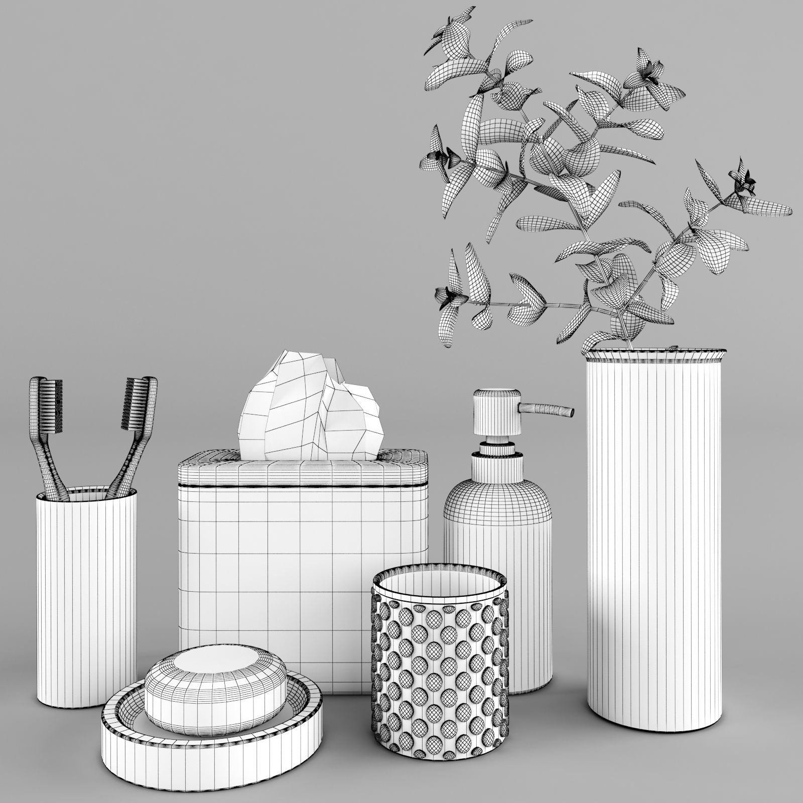 Bathroom Set of toiletries and plant 3D model_4