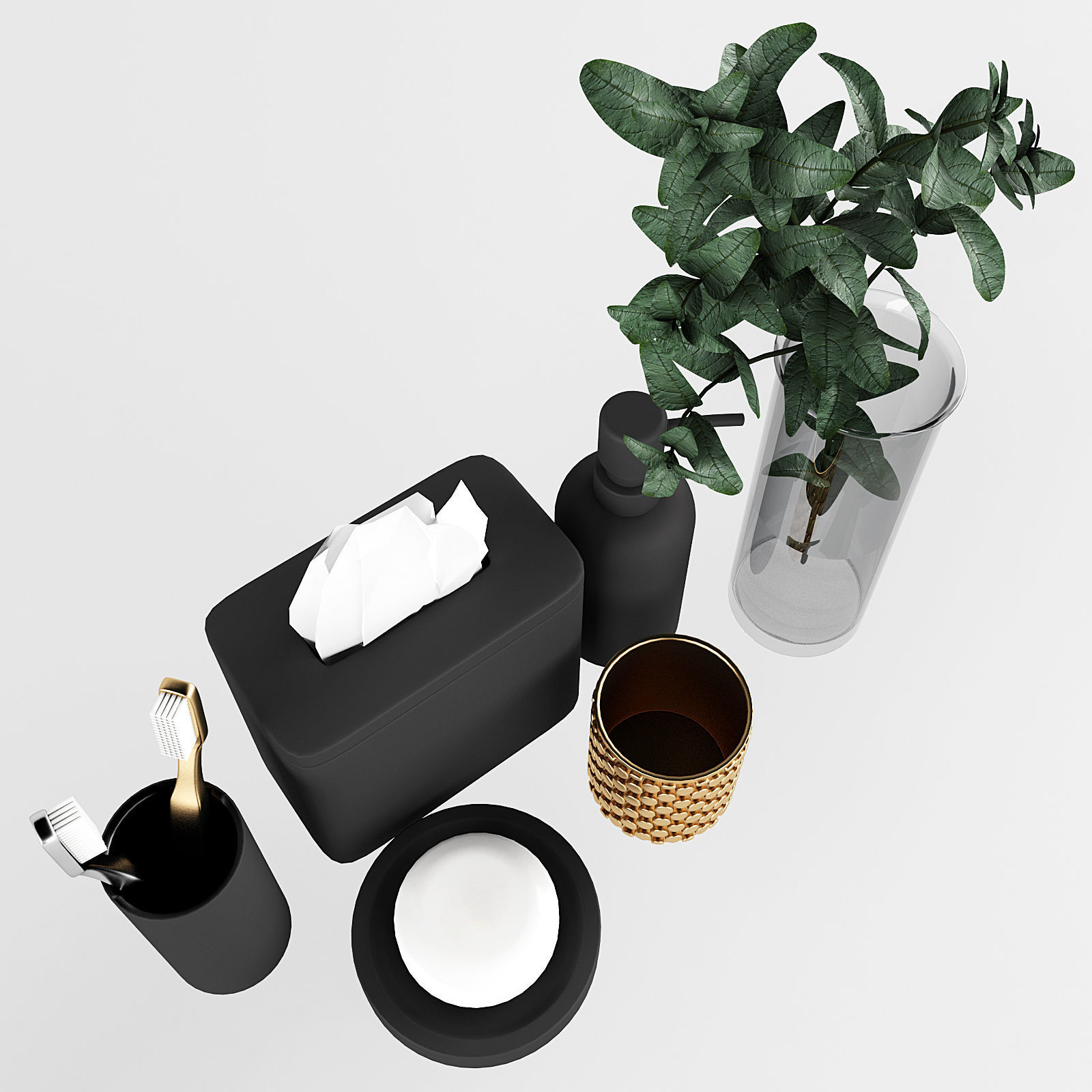 Bathroom Set of toiletries and plant 3D model_3