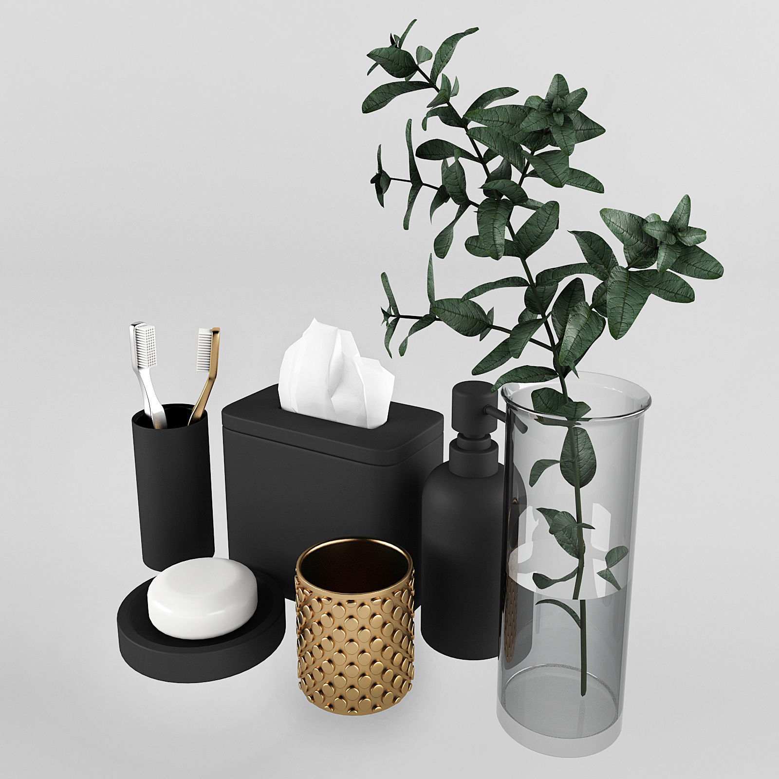 Bathroom Set of toiletries and plant 3D model_2