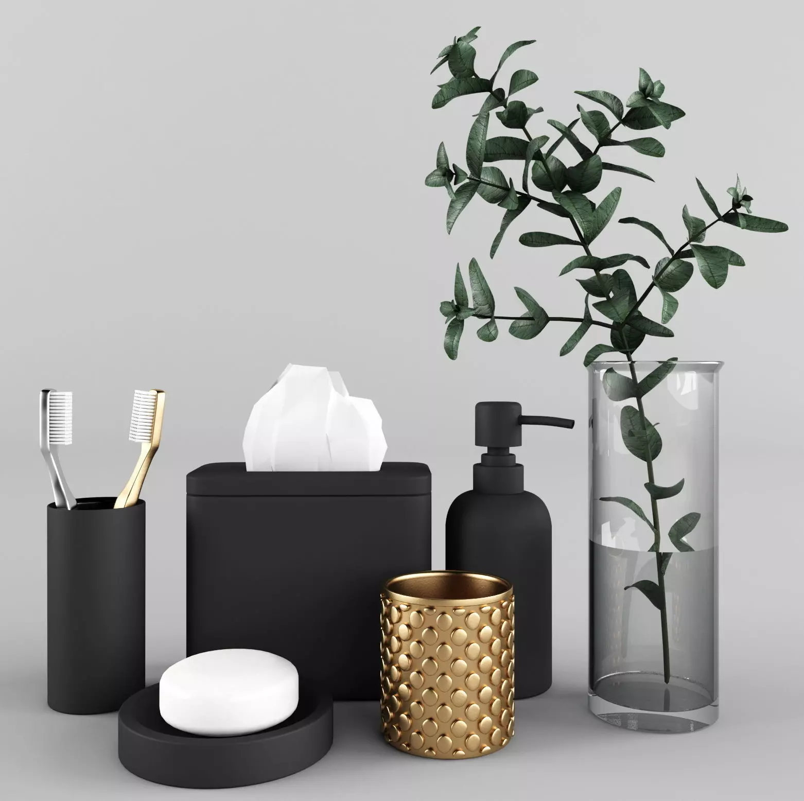 Bathroom Set of toiletries and plant 3D model_0