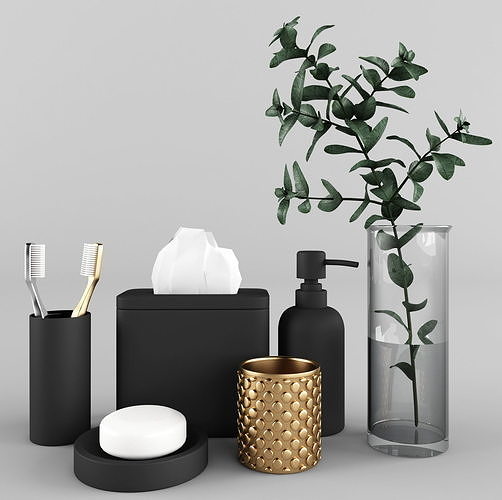 Bathroom Set of toiletries and plant 3D model